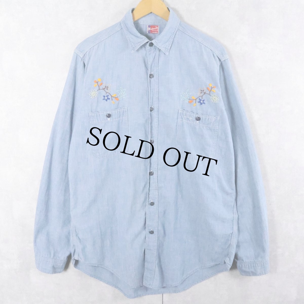 画像1: 50〜60's Workmaster by SPIEGEL 猫目ボタン ハンド刺繍 シャンブレーシャツ (1)