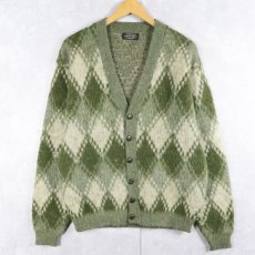 画像1: 60's PURITAN ダイヤ柄 モヘアニットカーディガン L (1)