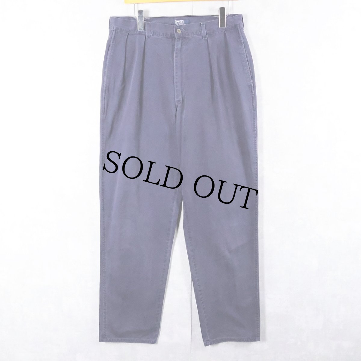 画像1: 90's POLO Ralph Lauren USA製 2タック コットンチノトラウザーズ NAVY W32 (1)