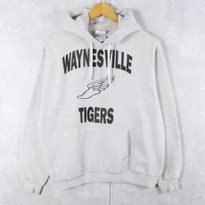 画像1: 90's Hanes USA製 "WAYNESVILLE TIGERS" ウイングフット プリントスウェットフーディー L (1)