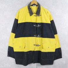 画像1: 90's POLO Ralph Lauren ボーダー柄 コットン×ナイロンファイヤーマンジャケット L (1)