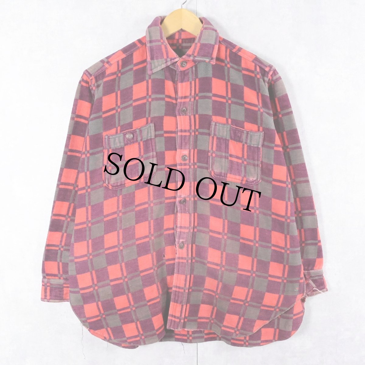 画像1: 70's〜 猫目ボタン チェック柄 ヘビーネルシャツ (1)