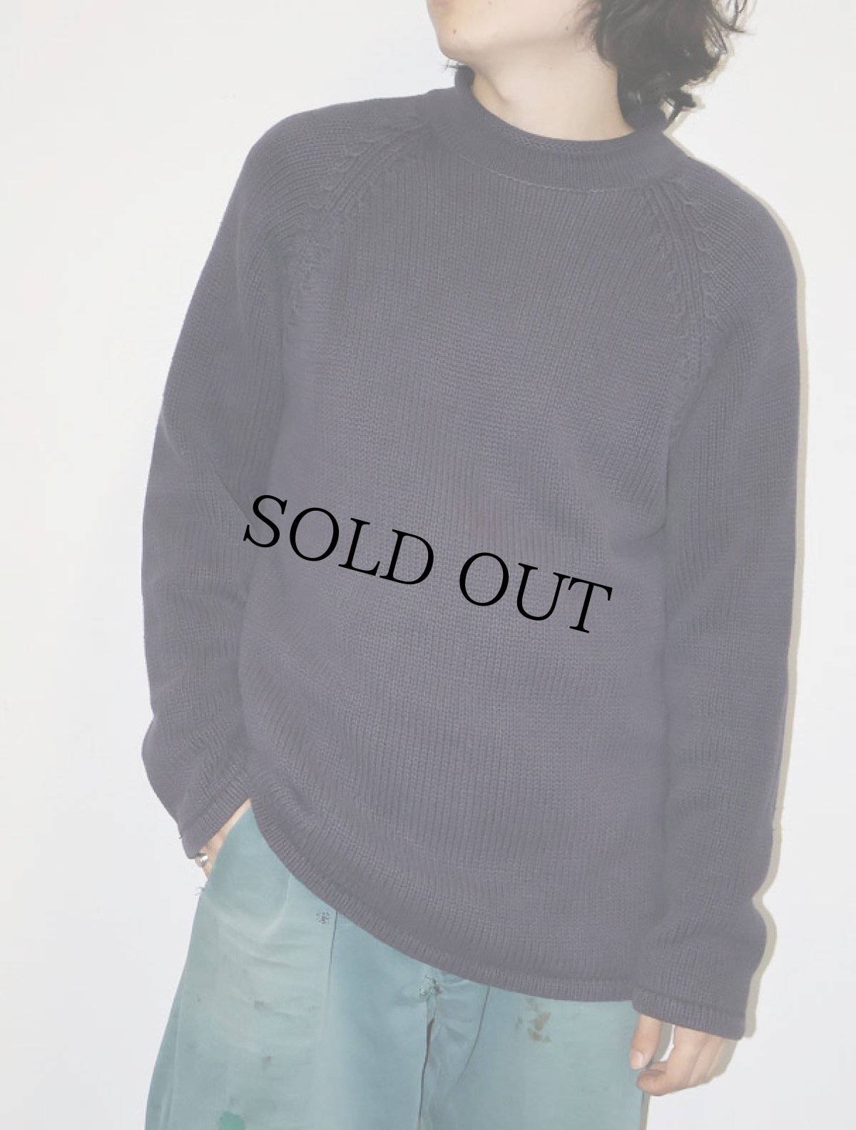 画像1: 90's J.CREW ロールネック コットンニットセーター NAVY S (1)