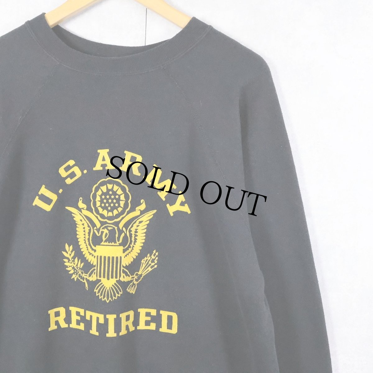 画像1: 80's U.S.ARMY USA製 フロッキープリント ラグランスウェット BLACK L (1)