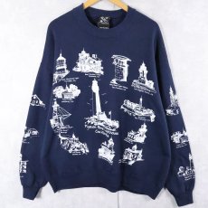 画像1: 90's MICHIGAN RAG CO. ライトハウス柄 プリントスウェット NAVY 2X (1)