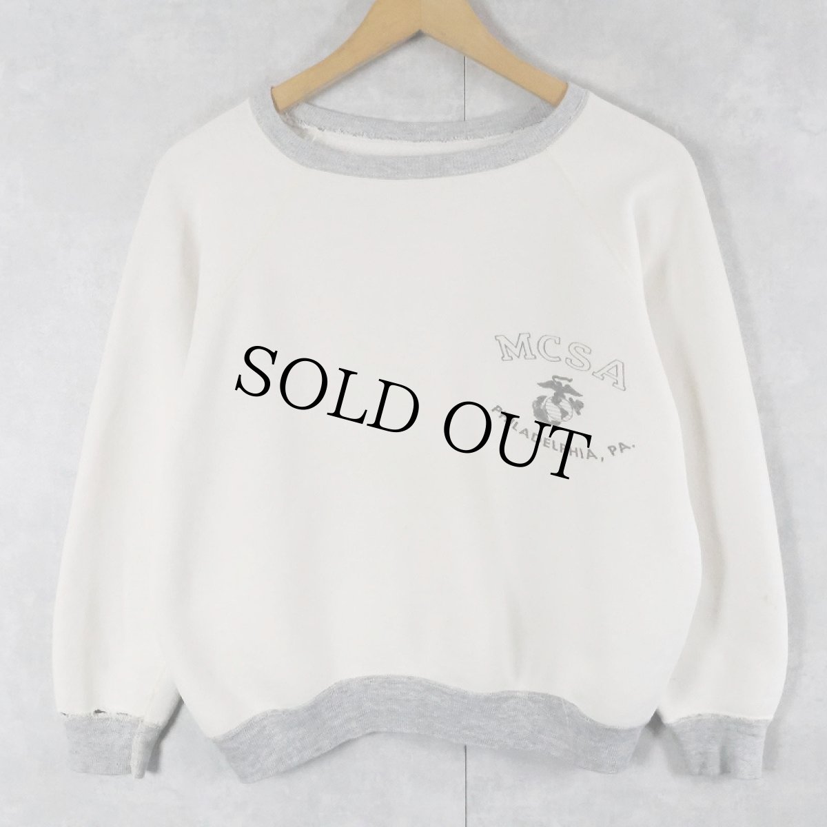 画像1: 50〜60's MCSA 染み込みプリント リブ切り替え ラグランスウェット  (1)