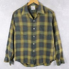 画像1: 50's〜 Sears "Milliken Fabric" チェック柄 レーヨン混 オープンカラーシャツ M (1)