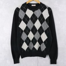 画像1: 90's Gran Sasso ITALY製 アーガイル柄 カシミアニットセーター BLACK  (1)