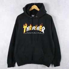 画像1: THRASHER ロゴプリント スウェットフーディー S BLACK  (1)