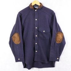 画像1: 80's Woolrich USA製 エルボーパッチ付き レザー切り替え ウールシャツ NAVY S (1)