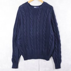 画像1: 90's〜 POLO Ralph Lauren コットンケーブルニットセーター NAVY XL (1)