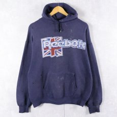 画像1: 80's Reebok USA製 ロゴプリントスウェットフーディー NAVY XL (1)