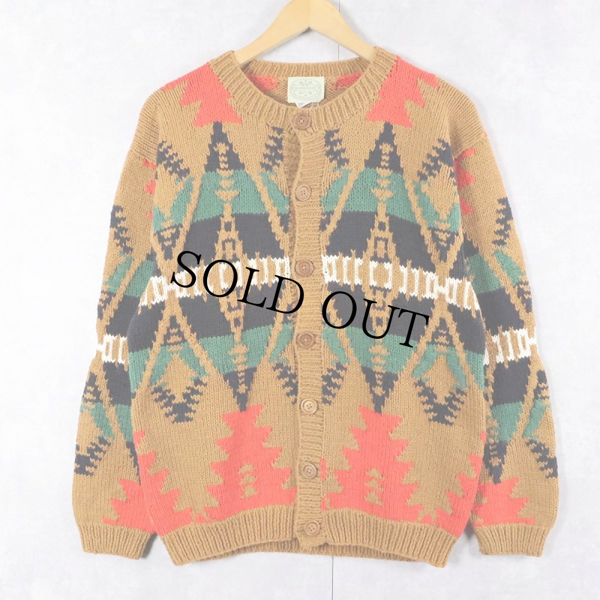 画像2: ネイティブ柄 コットン ハンドニットカーディガン (2)