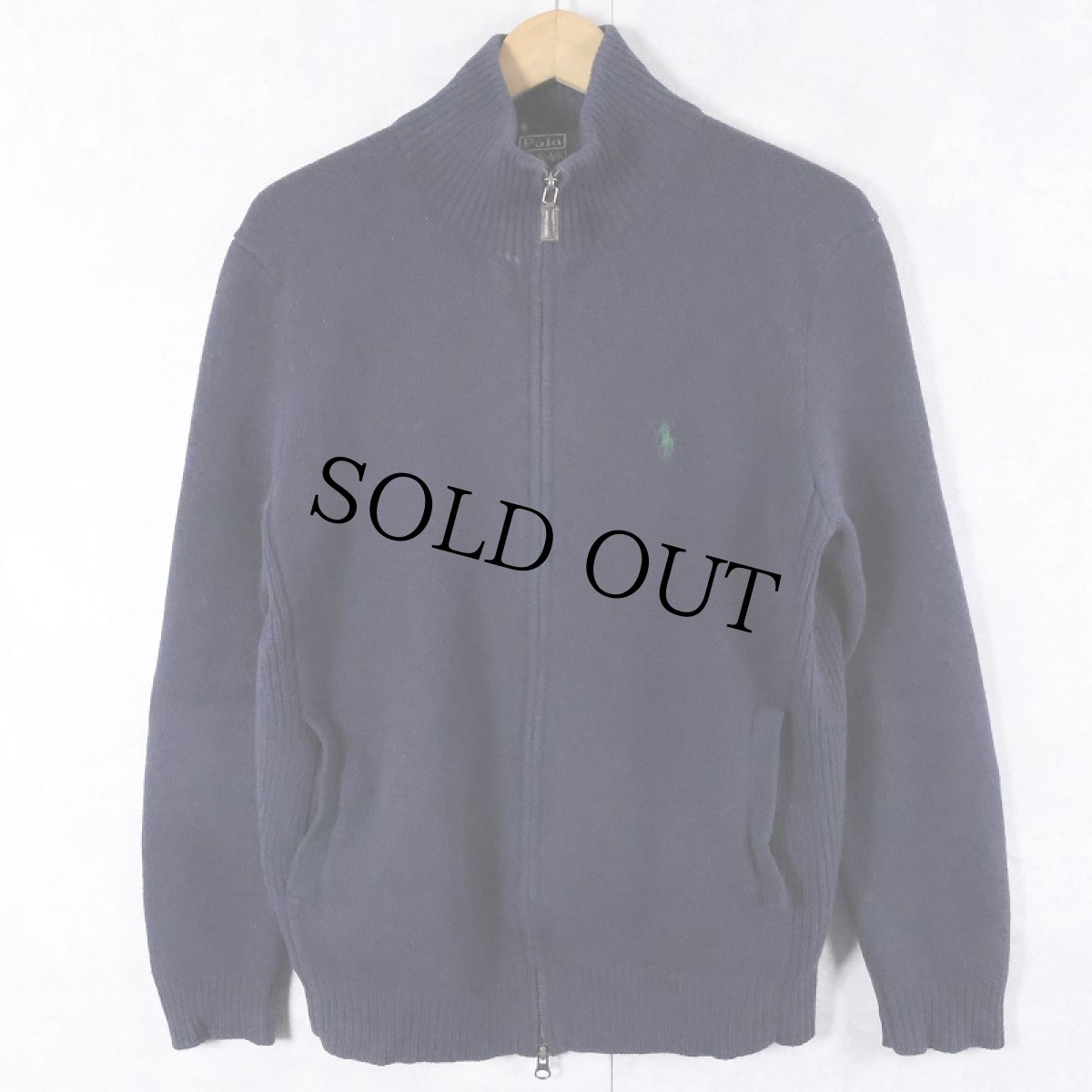 画像1: POLO Ralph Lauren ロゴ刺繍 エルボーパッチ付き ウールニットセーター NAVY S (1)