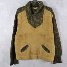 画像1: 60〜70's HOWARD sportswear ショールカラー ボア×ウールニットセーター L (1)