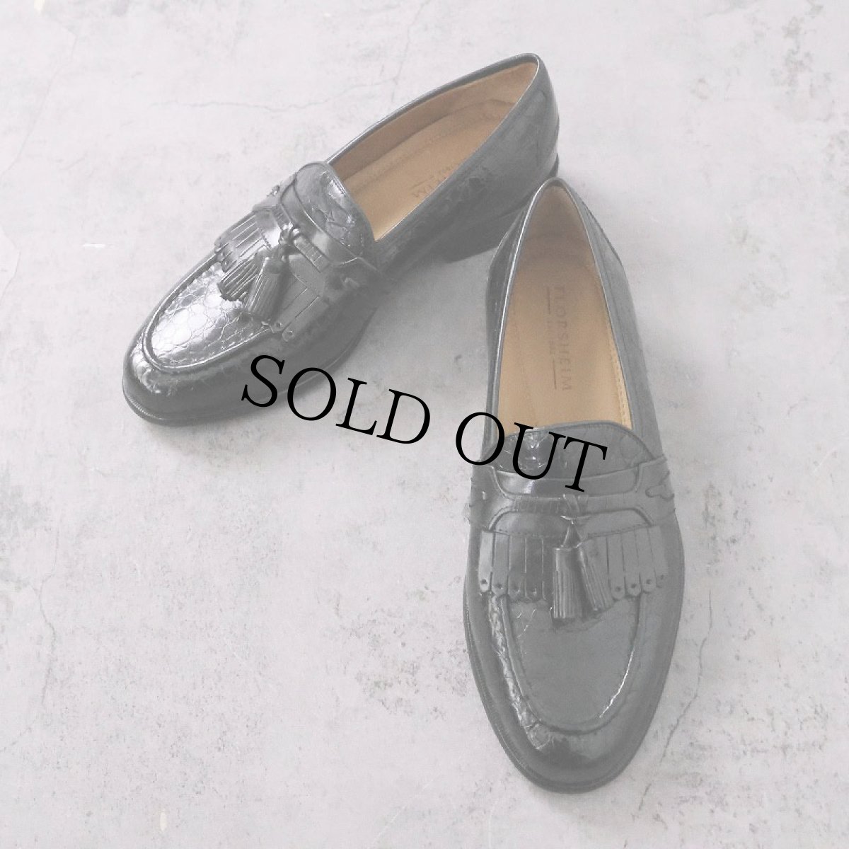 画像1: FLORSHEIM 型押しクロコ キルトタッセルローファー BLACK 26.5cm (1)