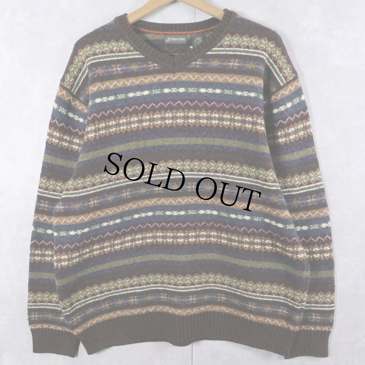 画像1: ST.JOHN'S BAY フェアアイル柄 コットン×ナイロンニットセーター L (1)