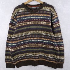 画像1: ST.JOHN'S BAY 総柄 コットン×ナイロンニットセーター L (1)