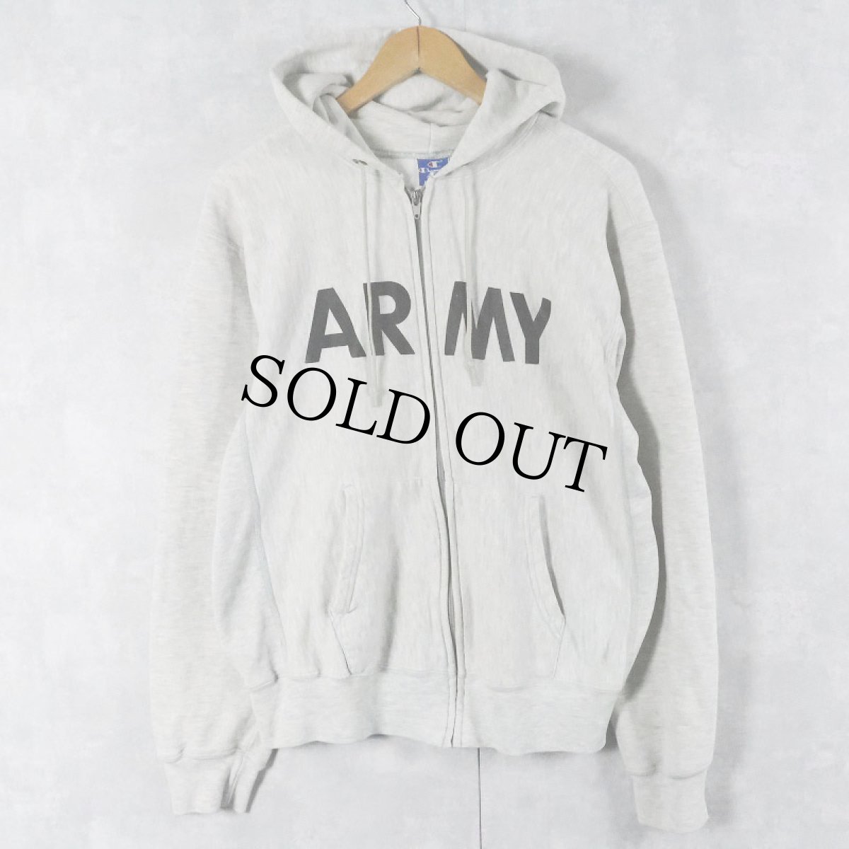 画像1: 80〜90's Champion 青刺繍タグ 中期 USA製 "ARMY" スウェットジップパーカー M (1)