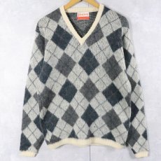 画像1: 60's Jantzen USA製 アーガイル柄 ウール×モヘア Vネックニットセーター XL (1)