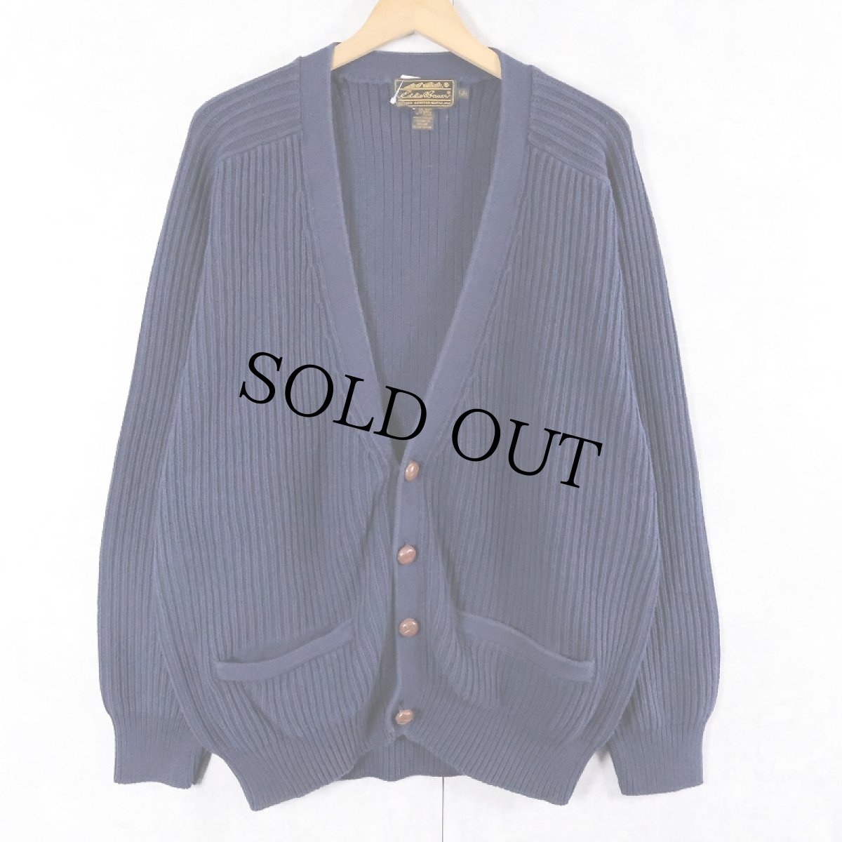 画像1: 80〜90's Eddie Bauer コットンニットカーディガン NAVY L (1)