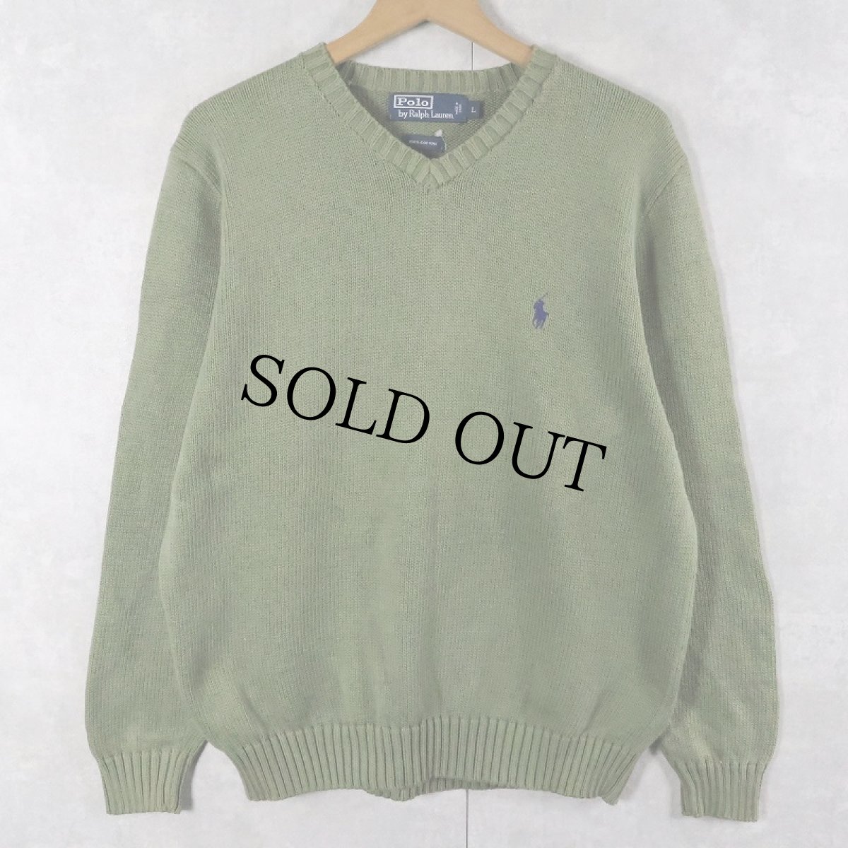 画像1: POLO Ralph Lauren ロゴ刺繍 Vネック コットンニットセーター L (1)
