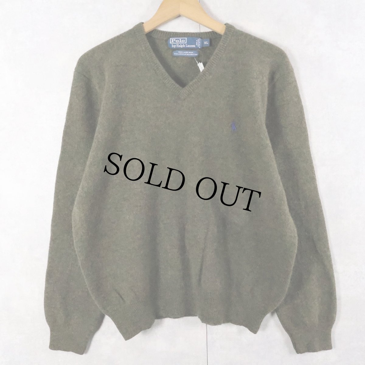 画像1: POLO Ralph Lauren ロゴ刺繍 Vネック ラムウールニットセーター XL (1)