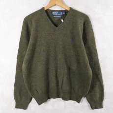 画像1: POLO Ralph Lauren ロゴ刺繍 Vネック ラムウールニットセーター XL (1)