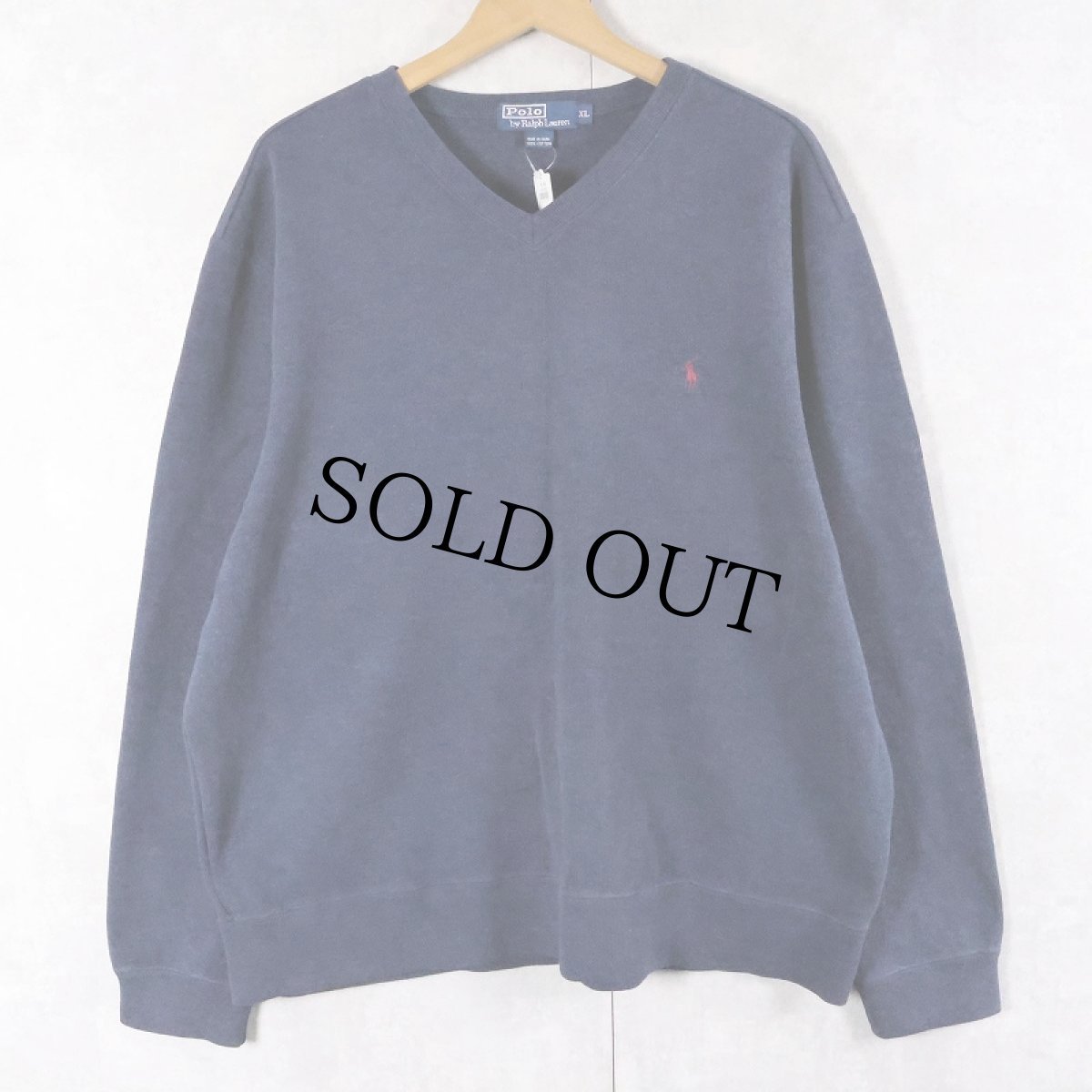 画像1: POLO Ralph Lauren ロゴ刺繍 Vネック コットンニットセーター NAVY XL (1)