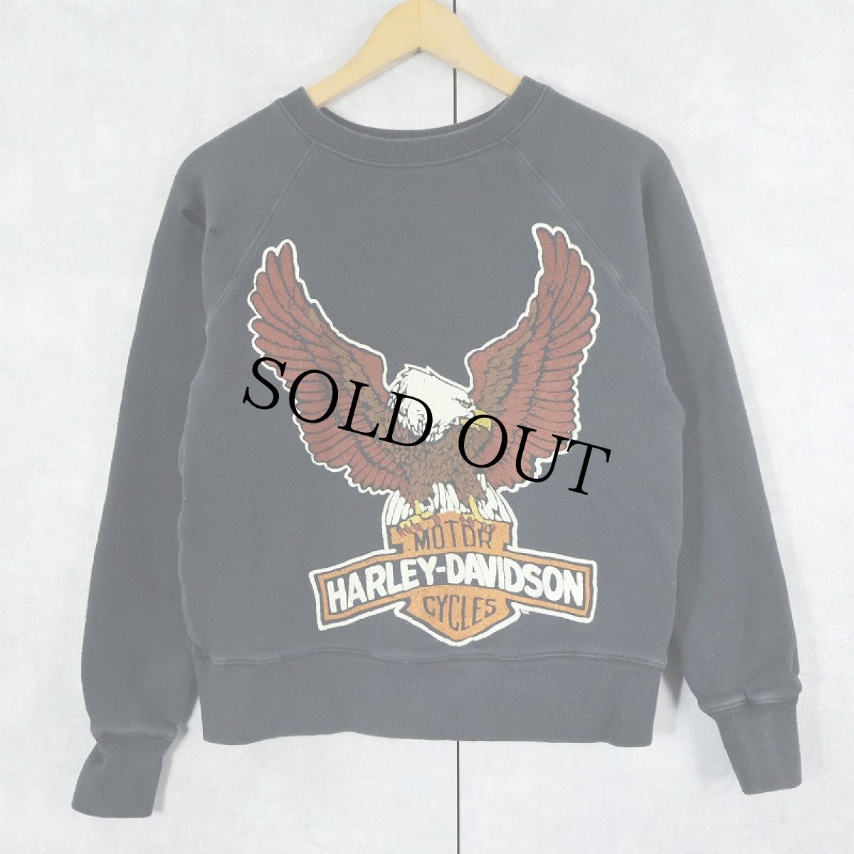 画像1: HARLEY-DAVIDSON USA製 イーグルプリントラグランスウェット XS (1)