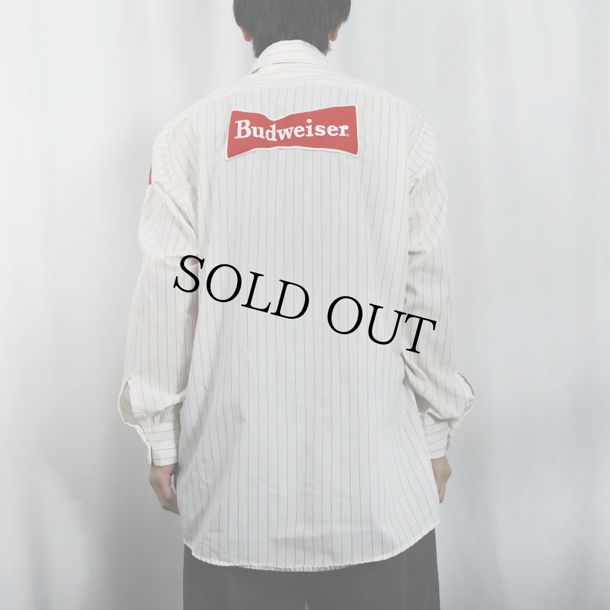 画像4: 70's Unitog USA製 "Budweiser" ストライプ柄 ロゴワッペン ワークシャツ SIZE16-16 1/2 (4)