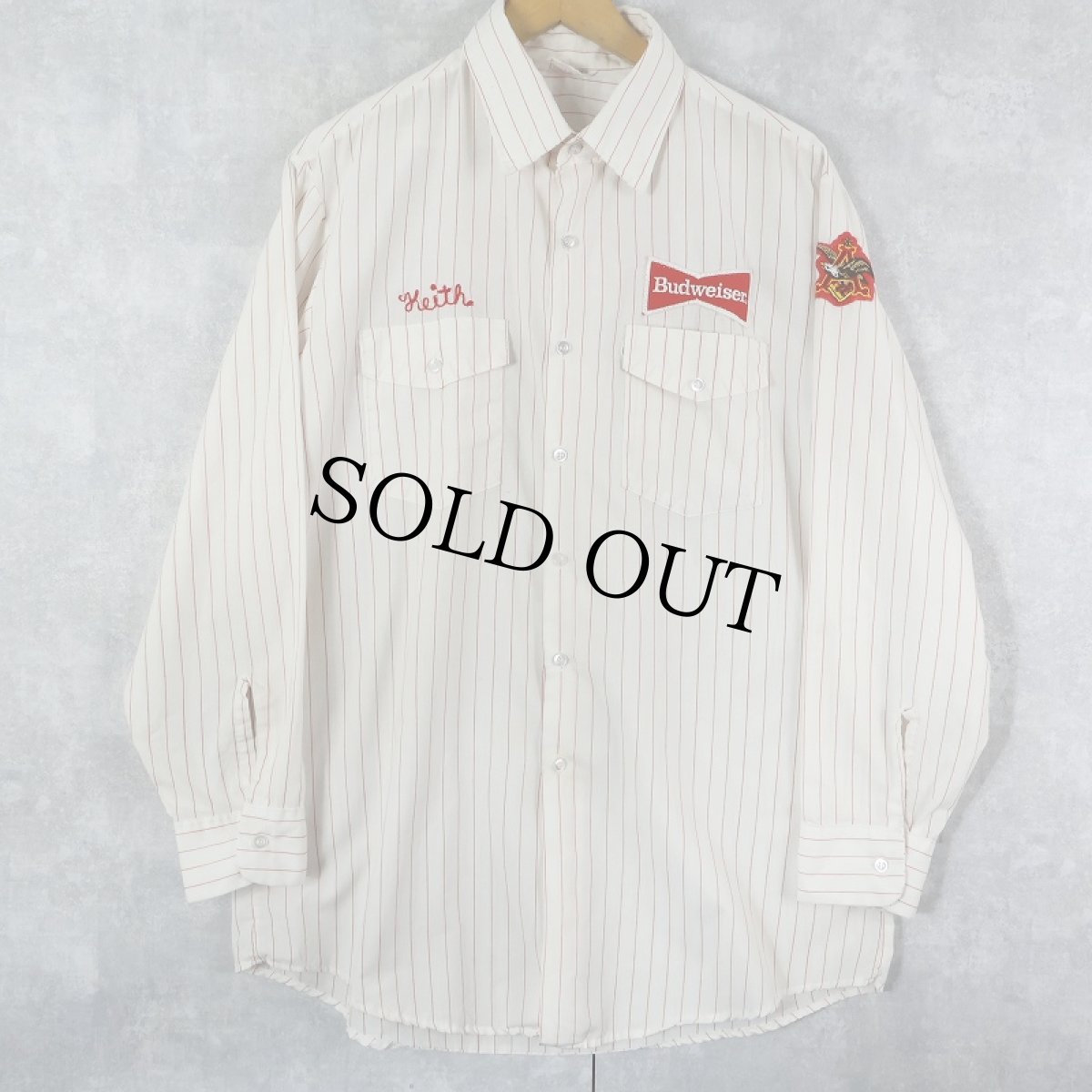 画像2: 70's Unitog USA製 "Budweiser" ストライプ柄 ロゴワッペン ワークシャツ SIZE16-16 1/2 (2)