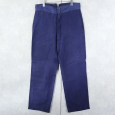 画像1: 40's〜 FRENCH 針刺しシンチバック モールスキン ワークパンツ W35 (1)