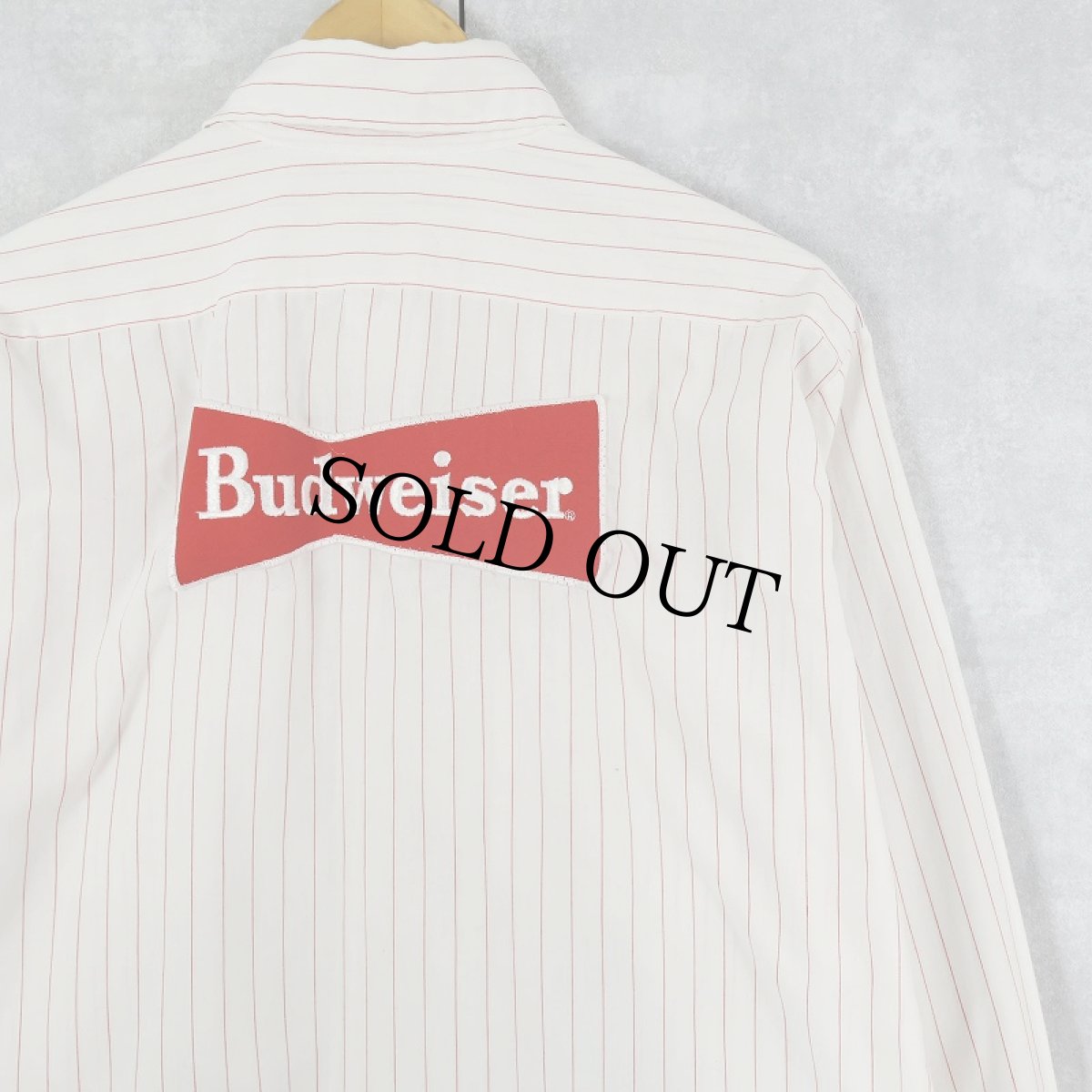 画像1: 70's Unitog USA製 "Budweiser" ストライプ柄 ロゴワッペン ワークシャツ SIZE16-16 1/2 (1)