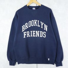 画像1: 90's RUSSELL ATHLETIC USA製 "BROOKLYN FRIENDS" 前V プリントスウェット NAVY L (1)