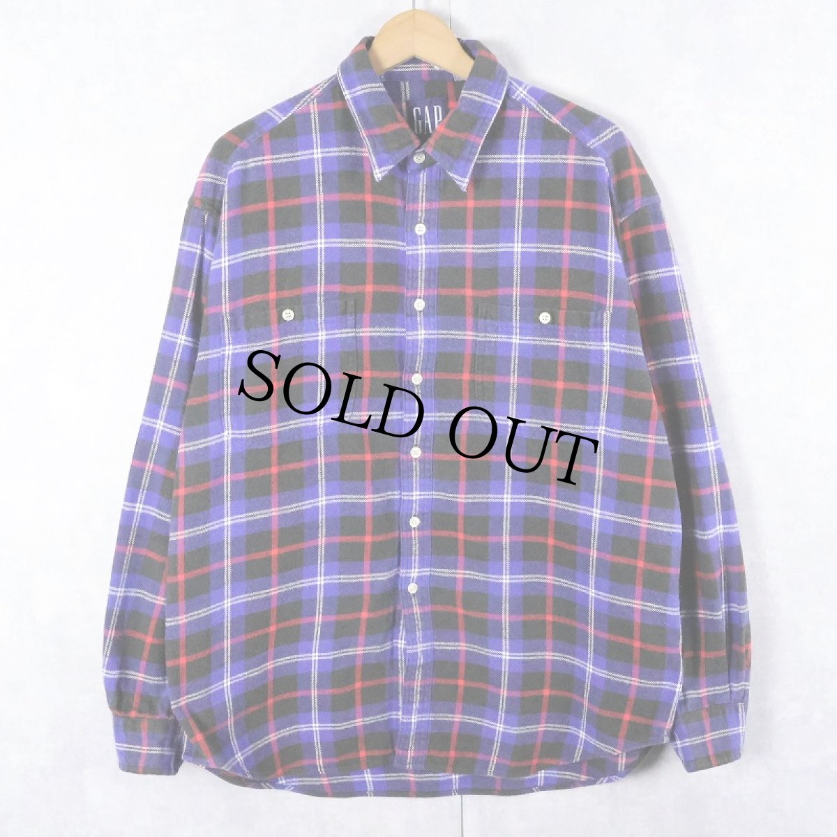 画像1: 90's GAP チェック柄 ライトネルシャツ L (1)