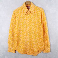 画像1: 70's Puccini di Roma 総柄織り コットン×ポリエステルニットシャツ SIZE15-15 1/2 (1)