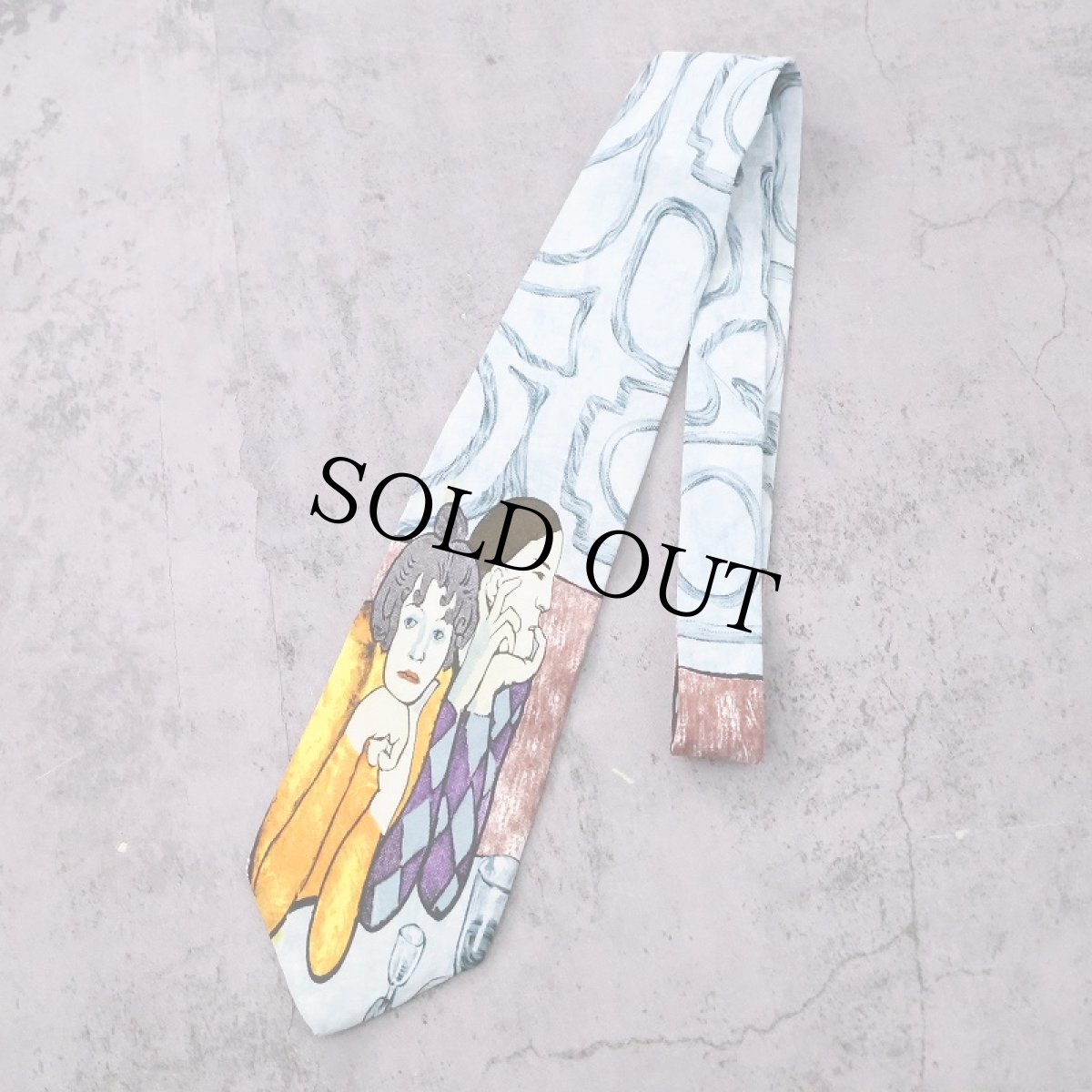 画像1: 90's Picasso "Maison de la Pensee Francaise" アート柄 シルクネクタイ  (1)