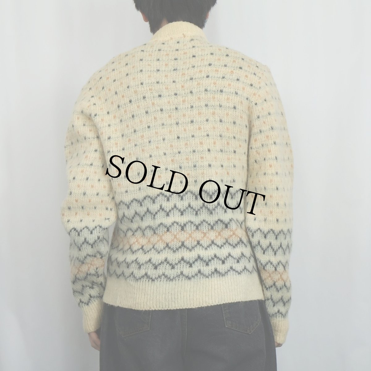 画像3: 【SALE】 60's Sears 柄編み ウール×モヘア ジップアップ ニットカーディガン M (3)