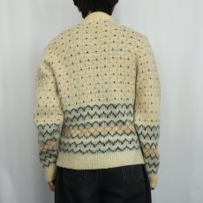 画像3: 60's Sears 柄編み ウール×モヘア ジップアップ ニットカーディガン M (3)