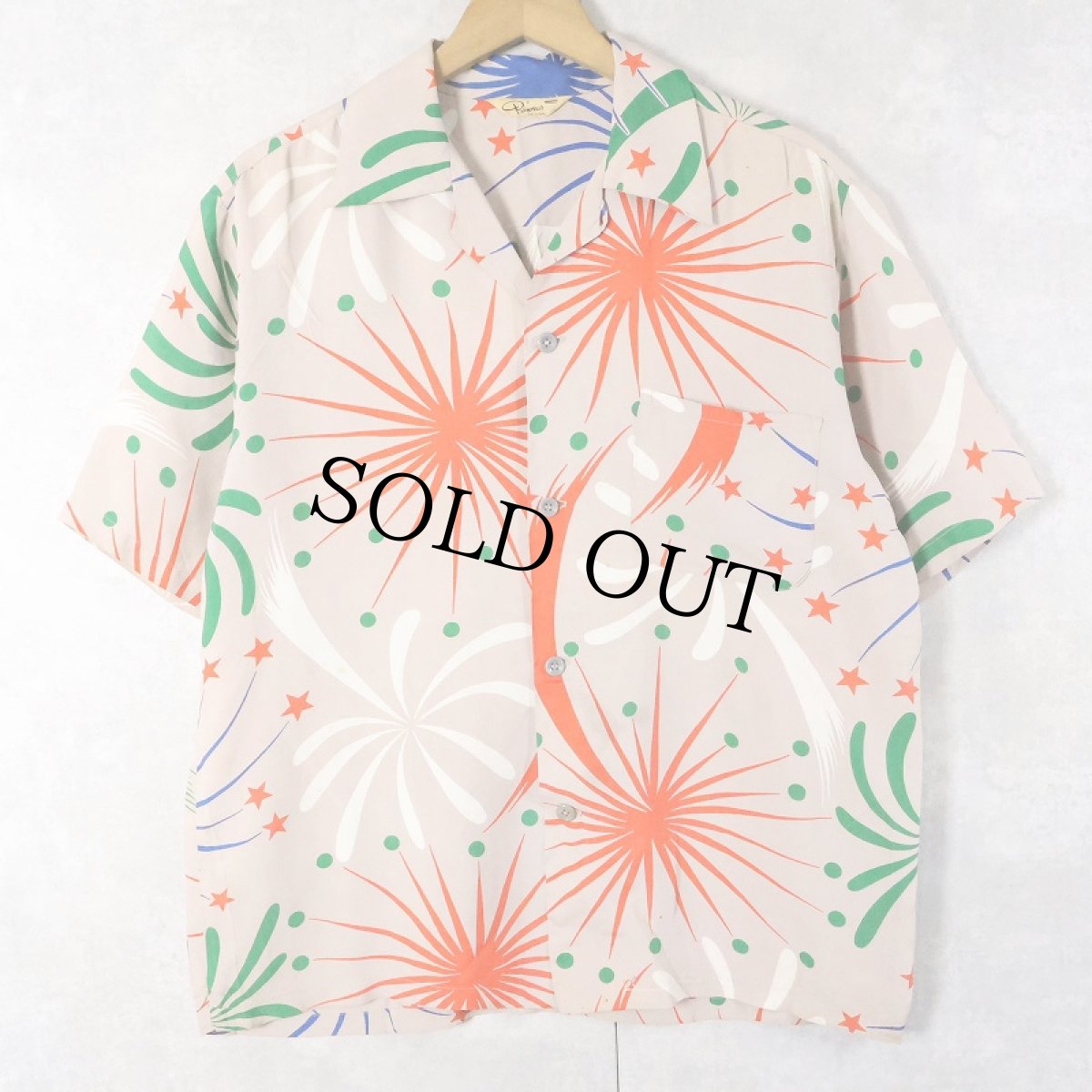画像1: 50's Benmar "4th of July" 花火柄 レーヨンハワイアンシャツ (1)