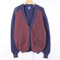 画像1: 90's GAP 切り替えデザイン コットンケーブルニットカーディガン L (1)