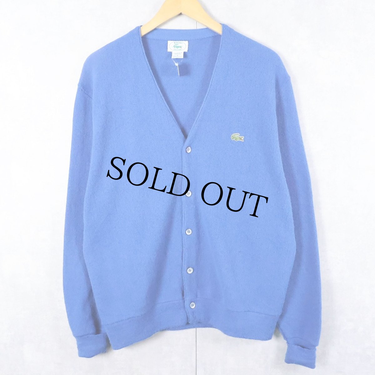 画像1: 80〜90's IZOD LACOSTE USA製 ロゴ刺繍 アクリルニットカーディガン L (1)