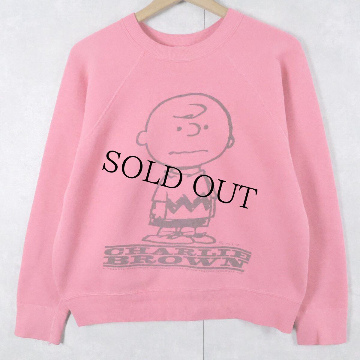 画像1: 60's SPRUCE SNOOPY USA製 "CHARLIE BROWN" 染み込みプリントラグランスウェット M (1)