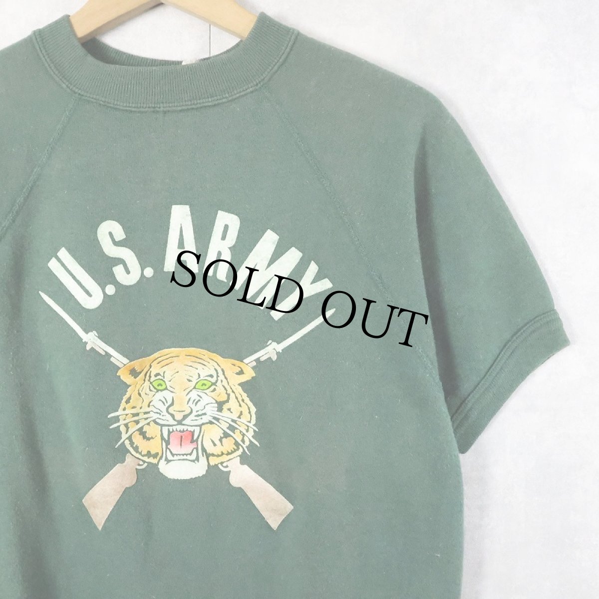 画像1: 60's Sportswear by Collegiate "U.S.ARMY" フロッキープリント 半袖ラグランスウェット (1)