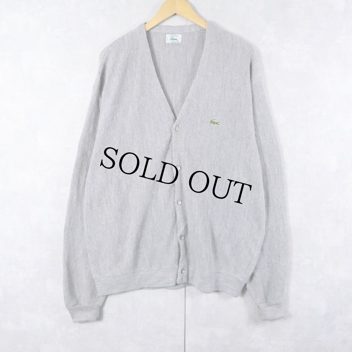画像1: 80〜90's IZOD LACOSTE USA製 ロゴ刺繍 アクリルニットカーディガン XL (1)