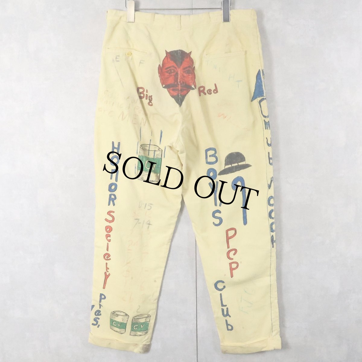 画像2: 60's ハンドペイント メモリアルコーデュロイパンツ W33 (2)