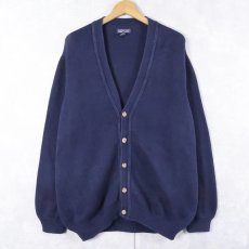 画像1: 90's LANDS' END USA製 コットンニットカーディガン NAVY L (1)