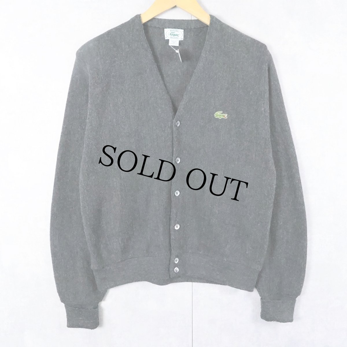 画像1: 80〜90's IZOD LACOSTE USA製 ロゴ刺繍 アクリルニットカーディガン S (1)