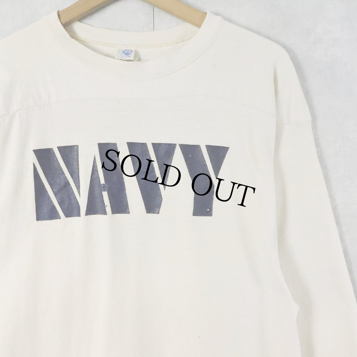 画像1: 70's ARTEX USA製 "NAVY" ラバープリント フットボールTシャツ XL (1)